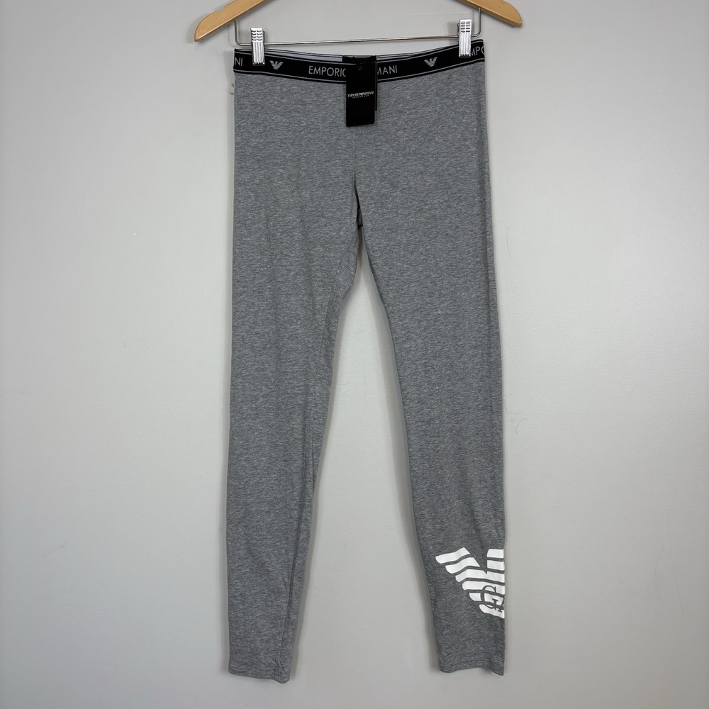 Emporio Armani Womens M Leggings Lounge Pants Gray Stretch Cotton Logo Waistband